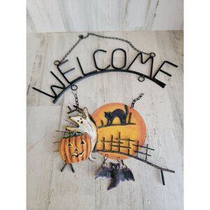 Vintage metal welcome sign ghost pumpkin Halloween hanging decor